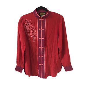 Bob Mackie Vintage 100% Silk Chinese Knots Blouse Top Size S
